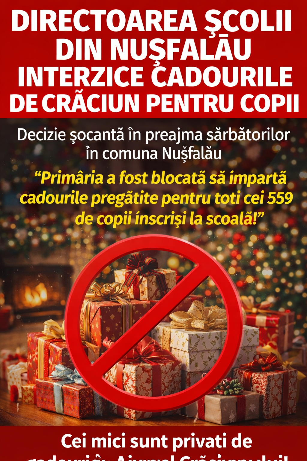 Directoarea Școlii Gimnaziale din Nușfalău a interzis împărțirea cadourilor de Crăciun elevilor